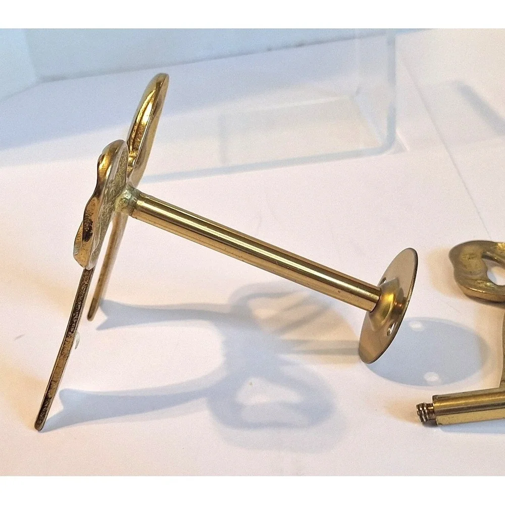 Vintage Brass Bow Curtain Tiebacks Set Gold Ribbon Wall Hooks Regency Decor 2pc